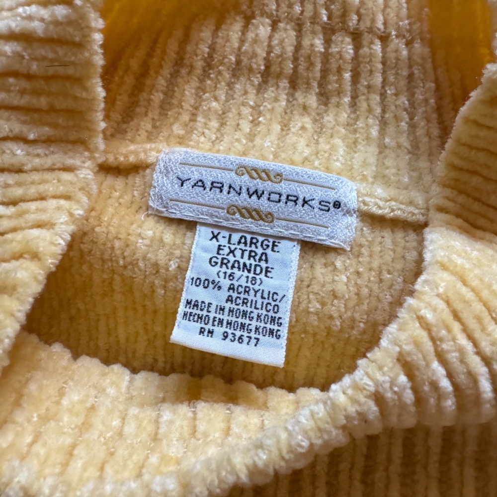 Yarnworks Cable Knit Sweater Womens XL Yellow Mock Neck Fisherman Style - Picture 3 of 4